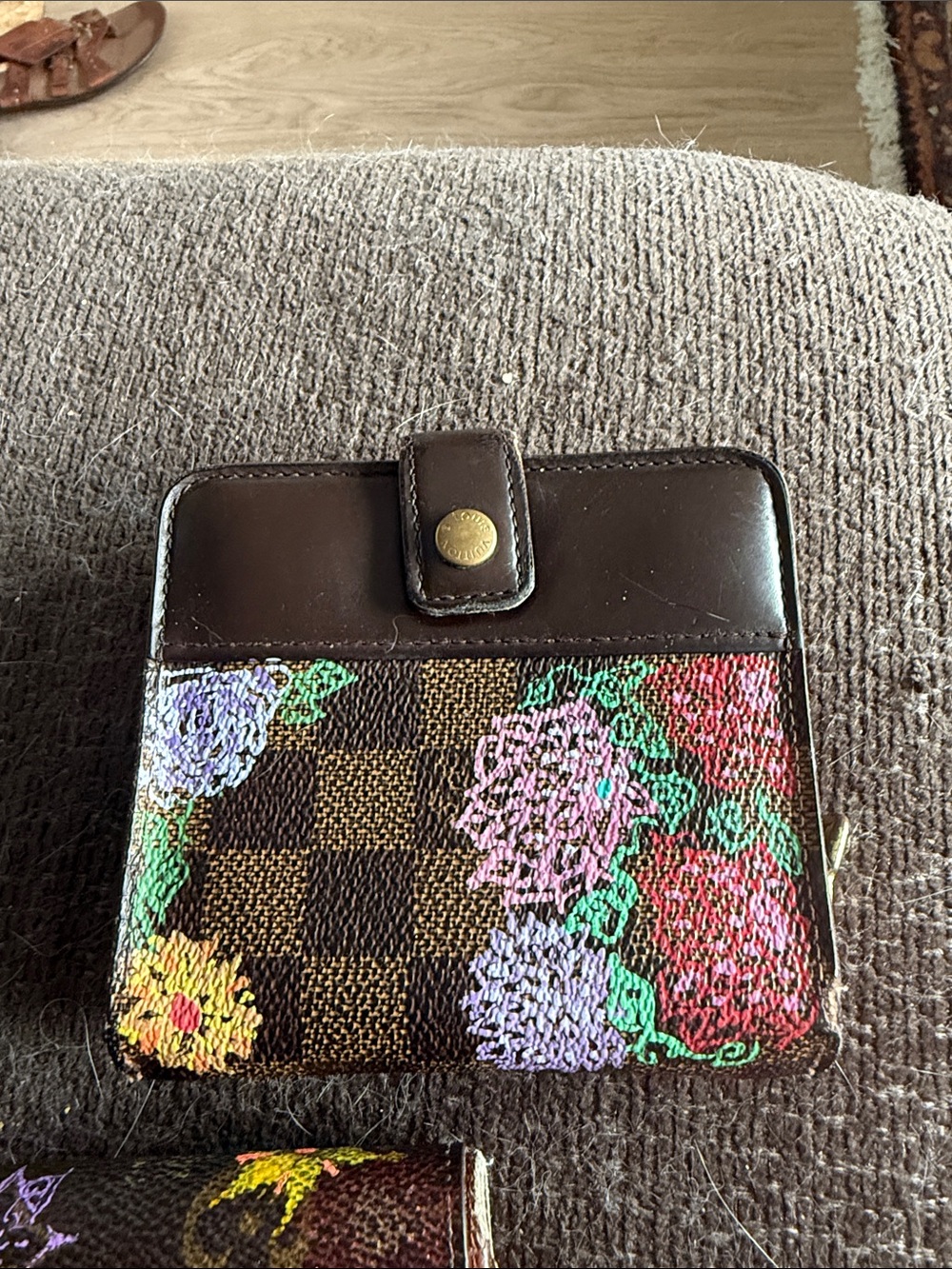 Hand Painted floral authentic LV wallet
